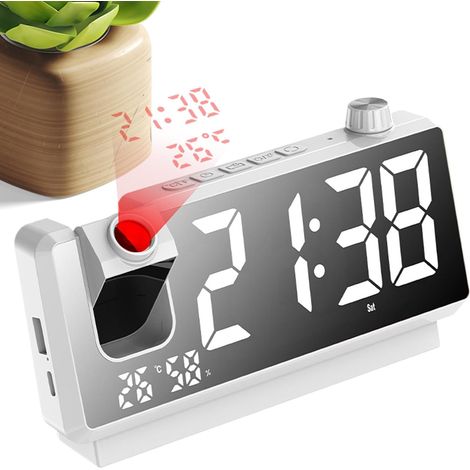 Reloj despertador con proyección, proyector digital - Proyección inalámbrica en techo/pared Proyector digital con rotación de 180 grados, decoración moderna para oficinas (1/5)