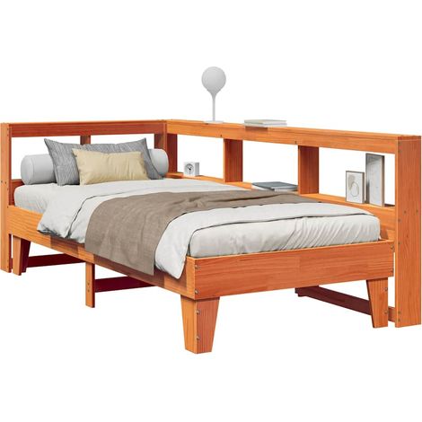 Bookcase Bed without Mattress Wax Brown 75x190cm Solid Wood Pine vidaXL (1/5)