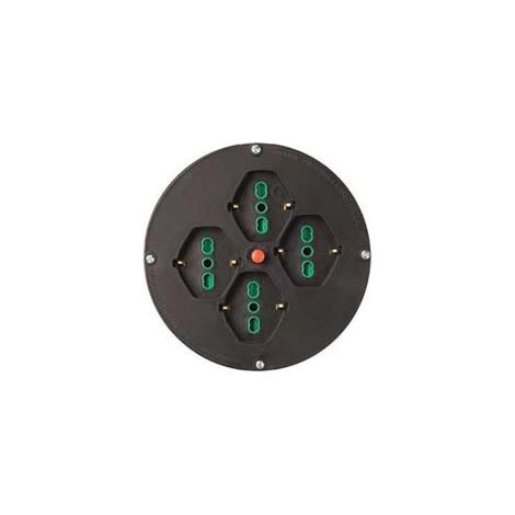DISCO 4 PRESE 2 POLI + TERRA 16A PER AVVOLGICAVO MM.145 BIPASSO SCHUKO  nero 01906    FANTON