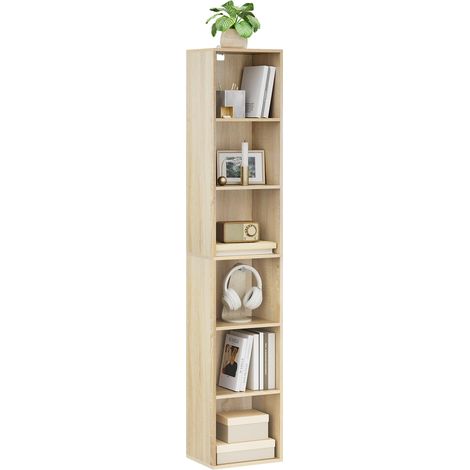 Bibliothèque Étagère de Rangement, Colonne Semi-Ouvert pour Bureau, Salon, Salle d'étude, avec 6 Compartiments 30x24x158,5 cm Chêne (1/5)
