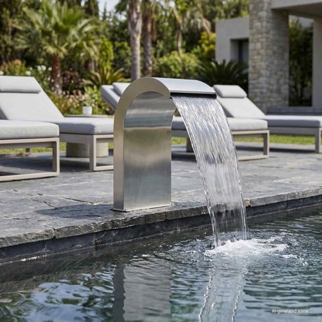 vidaXL Cascada para piscina con luz LED Acero inoxidable 304 (1/5)