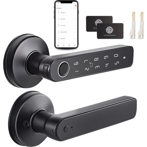 Serrure intelligente à empreinte digitale avec clé, Serrure connectée, carte clé, APP Bluetooth pour serrure de porte, étanche, pour porte de 35-50mm (1/5)