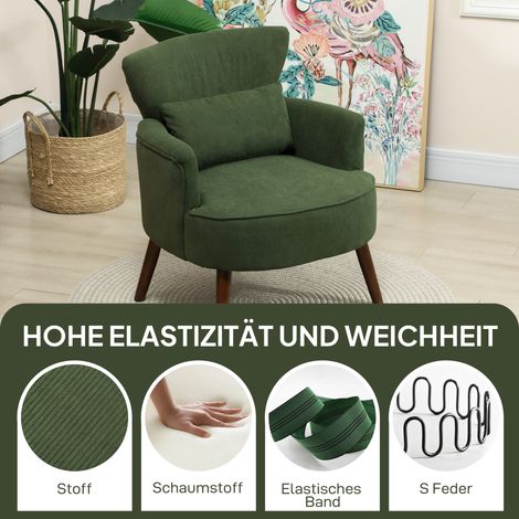 Fauteuil design rembourré avec coussin de soutien lombaire, vert, assise confortable pour salon ou bureau (1/4)