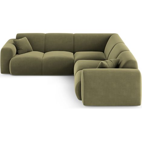 Canapé d'angle 5 places en velours vert clair (1/5)