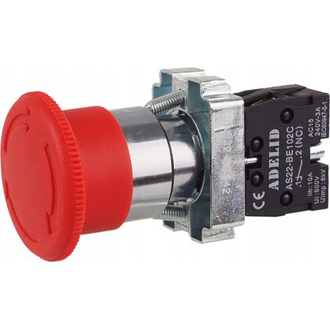 Not-Aus-Druckschalter Taster Stoppschalter Roter Pilz 10A 600V 1NC 22mm mit Metallflansche (1/4)