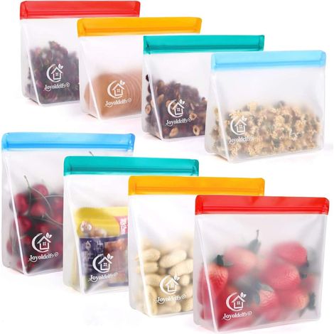 Joyoldelf Lot de 8 Sac Congelation Reutilisable. Sac Alimentaire Reutilisable en PEVA avec Fond Debout. Sac de Congelation Reutilisable pour Fruits et Légumes (1/5)