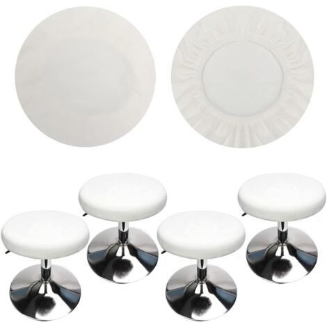 HOXILEELEO - (Lot de 4 housses blanches) Housse ronde pour tabouret de bar, tissu luxueux, diamètre 30-40 cm, extensible, infroissable, lavable et anti-poussière (1/4)