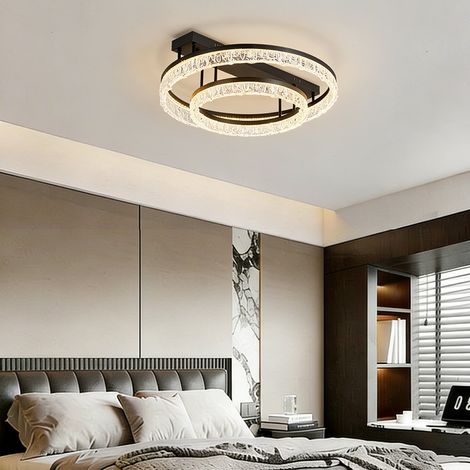 Moderne Doppelring-Kristall-Deckenleuchte mit energiesparender 110W LED, drei individuell wählbaren Lichttemperaturen, kompakte Ringmaße Ø 60 cm & 62 cm, vielseitige Innenbeleuchtung für Zuhause und A