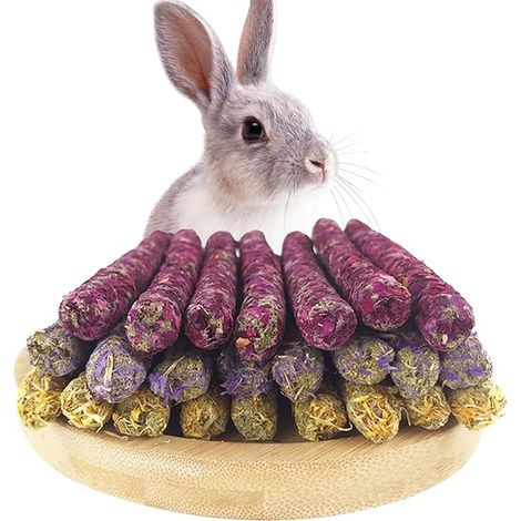 Bâtonnets à Ronger en Foin Timothy pour Lapins et Petits Animaux 150 g, 3 Saveurs Naturelles Rose, Souci