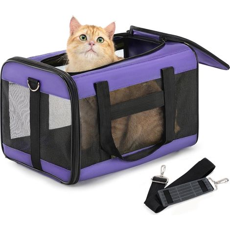 1 - Sac De Transport Pour Chat - Sac De Voyage Pour Chien - Pliable Avec Laisse Intérieure Et Fermeture Éclair - Pour Animaux Jusqu&39à 7,5 Kg - Violet - 43x28x28 Cm
