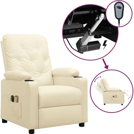 Fauteuil Relaxation Fauteuil inclinable électrique de massage Crème Similicuir 47086 (1/5)