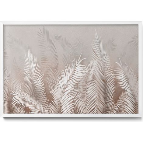 Tableau Magnétique en Métal Tableau pour Magnet - Motif Feuilles bohèmes naturelles - Minimaliste - Cadre Blanc - 60x40 cm - Plaque Magnétique