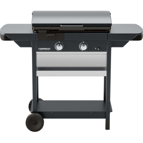 PLANCHA GAZ SUR CHARIOT EX Plus - 2800 cm² - Plaque fonte émaillée avec couvercl
