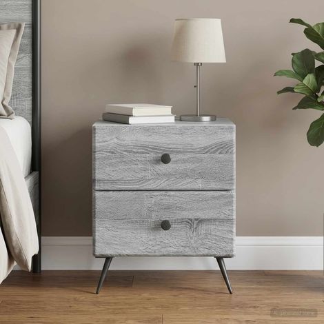 Table de chevet 2 tiroirs en bois d'ingénierie Sonoma gris 43 x 34,5 x 47,5 cm - PANGIVO (1/5)