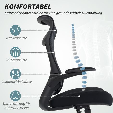 Fauteuil de travail ergonomique avec accoudoirs 3D, dossier en filet, dossier en S, repose-tête, fonction basculante, noir (1/4)