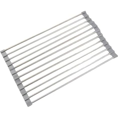 Séchoir pliable à vaisselle, égouttoir inox 20 tiges 43x40 cm, pliable et amovible, accessoire d'évier pour tasses, fruits, légumes.