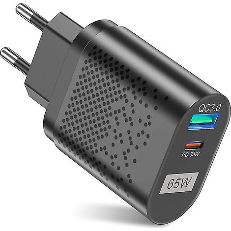 Gan 65W Tragbares Ladegerät Quick Charge 3.0 Typ C PD USB mit QC 3.0 Unterstützung - Schwarz (EU)