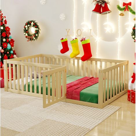 Cama infantil de suelo con puerta madera natural OKMYHOME (1/5)
