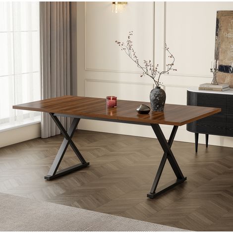 Esstisch MDF in Walnussoptik mit schwarzen Metallbeinen, 180x90x75 cm, für 6–8 Personen (1/5)
