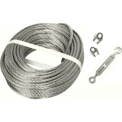 FUNE COMMERCIALE + TENDITORE MORSETTO ACCIAIO OCCHIO GANCIO VERRICELLO 5MM 25MT