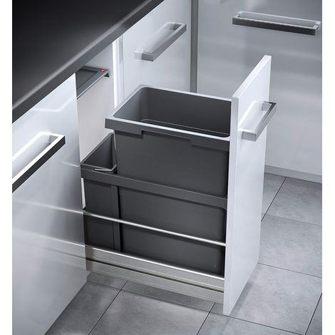 Hailo – Poubelle tri sélectif encastrable 2 bacs 45L – Installation coulissante pour meuble 30 cm – Couvercle anti-odeurs – Bacs amovibles