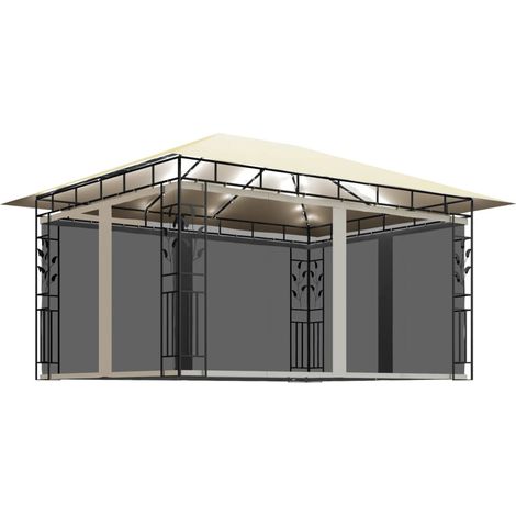 Tonnelle avec moustiquaire et lumières LED 4x3x2,73 m Crème (1/5)