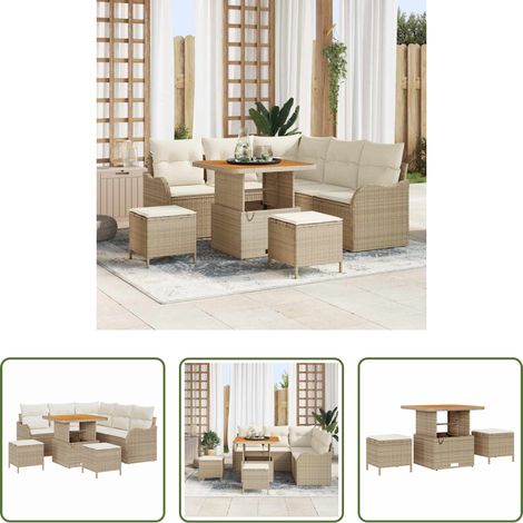 Canapé balcon -  Ensemble de canapé de jardin avec coussin 8 pcs Beige et crème (1/5)