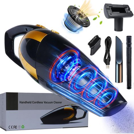 Aspirateur Voiture,16000PA Aspirateur a Main sans Fil Puissant, Portable Mini Multifonctionnel Rechargeable Humide et Sec Aspirateur de Table avec Filtre en Acier Inoxydable pour Maison Bureau,Noir (1/5)