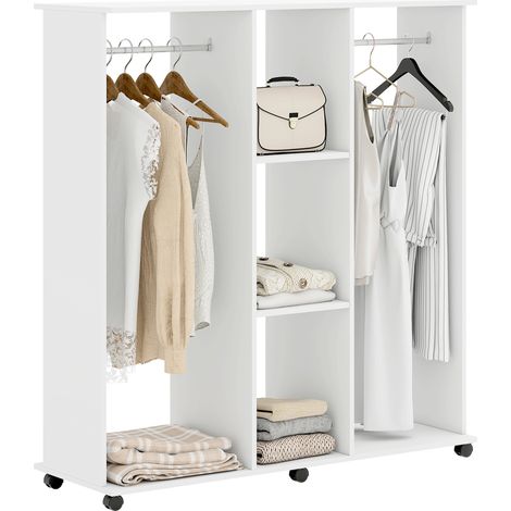 Armoire Bertrand Penderie Mobile 6 Roulettes Rangement Élégant Blanc 120x40x128cm (1/5)