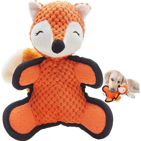 Jouet en Peluche pour Chien avec Latex Naturel, Jouet de Renard Résistant à Macher, Jouets pour Chiens avec Papier Fort Qui Peut Sonner, Doudou pour Chien Chiot(Orange)- (1/5)