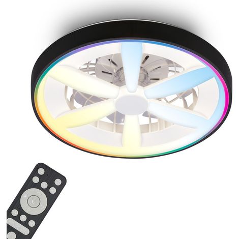 Briloner Deckenventilator mit Licht Fernbedienung Ø48cm Rund 48,5W 6400lm 2700K-6500K Warmweiß bis Tageslichtweiß RGBIC DC-Motor Schwarz - Deckenleuchte Schlafzimmer Büro
