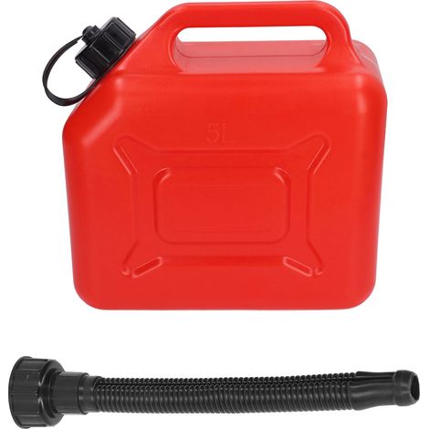 Bidon d'essence 5 L (1,3 gallon) en ABS rouge étanche, portable, avec tuyau de sortie de 27 cm et balance. (1/5)