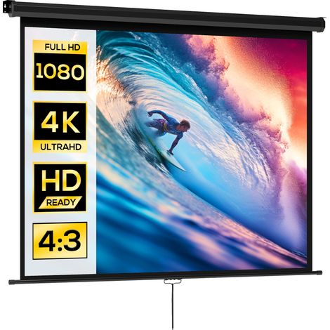 Écran de projection de 84 pouces, écran vidéoprojecteur, 4:3 4K HD, fixation mur ou plafond, 181l x 8P x 138H cm, noir