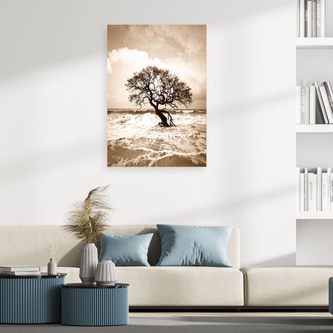 Wandbild Meereslandschaft Strand Baum im Vintage Stil 60x90 (1/4)