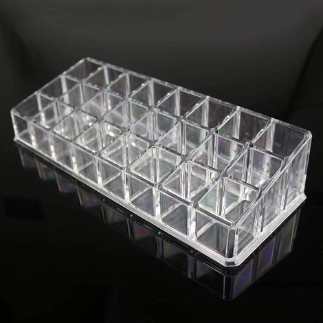 Organisateur et rangement pour rouges à lèvres, organisateur et support de maquillage premium en acrylique à 24 compartiments pour gloss, pinceaux et flacons (transparent) (1/5)