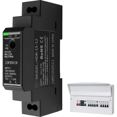Alimentation Rail Din 15W 12V 1.25A Transformateur Industriel Dc (1/5)