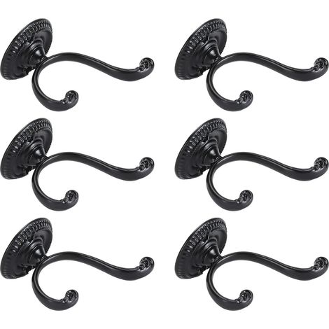 Lot de 6 crochets pour manteaux et chapeaux en alliage de zinc, couleur noire, fixation murale, 2 griffes, style rétro, a (1/5)