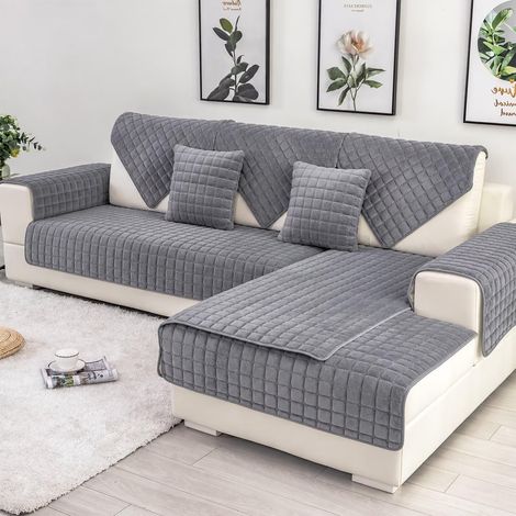 Housse de canapé en forme de L, Housse de canapé pour assise, Couvre-canapé pour canapé 1, 2, 3, 4 places, Protège-canapé antidérapant, Housse universelle pour canapé d'angle (F-Gris (1/5)
