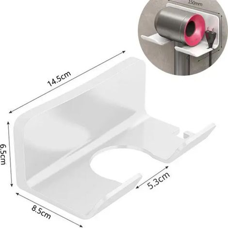 Support de rangement Support de sèche-cheveux Support mural Étagère de salle de bain Étagères de rangement Accessoires Étagères Brosse à cheveux Support de rangement Blanc (1/2)