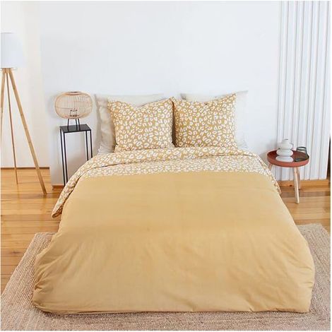 Parure de lit - CÔTÉ DÉCO - 220x240 cm - Housse de couette réversible - 100% Coton - Jaune moutarde