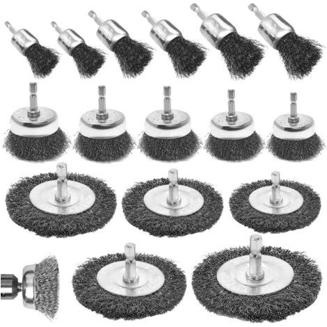 16 Pièces Brosse Metal Métallique pour Perceuse, 6 mm Brosse Abrasive Metallique pour Perceuse, Tige Hexagonale Brosse Metal, pour Meuleuse, L'éLimination de La Rouille, Corrosion, Peintur (1/5)