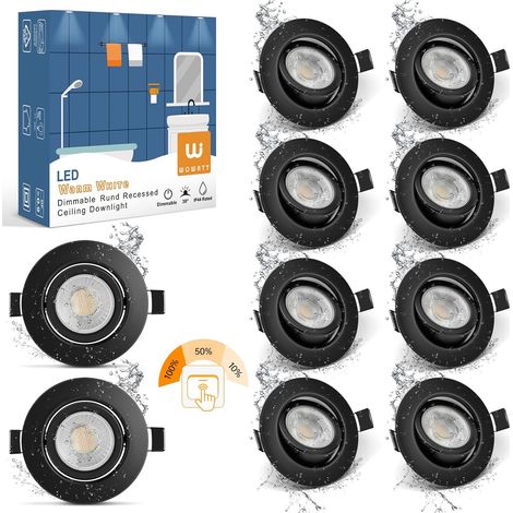5 × 7W Spot LED Encastrable Noir Dimmable IP44 Extra Plat Plafonnier Encastré 220V Rond Orientable 2800K Blanc Chaud Luminaires de Plafond Salle de Bain 700lm Equivaut 70W Ampoule Halogène (1/5)