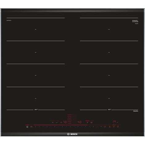 Bosch – Plaque induction 3 foyers 60cm – Puissance 7200W – Commande tactile – Zone à induction intégrée – Acier inoxydable noir