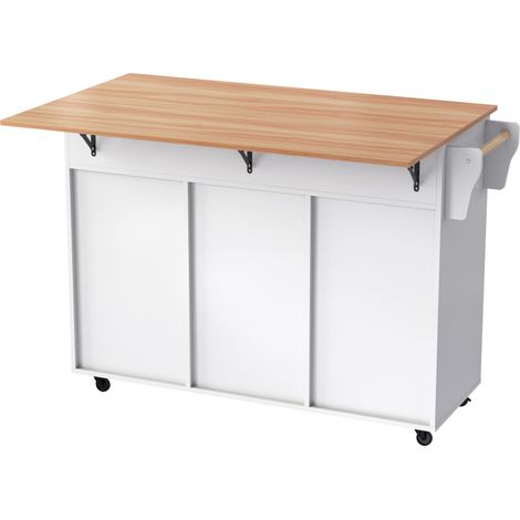 Isla de cocina con ruedas blanca con tablero abatible 129 cm MODENUIT (1/5)