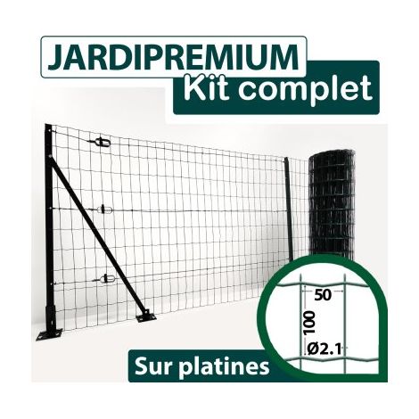 Kit Grillage Soudé sur Platines Vert 100M - JARDIPREMIUM - Maille 100x50mm - 1 mètre (1/4)