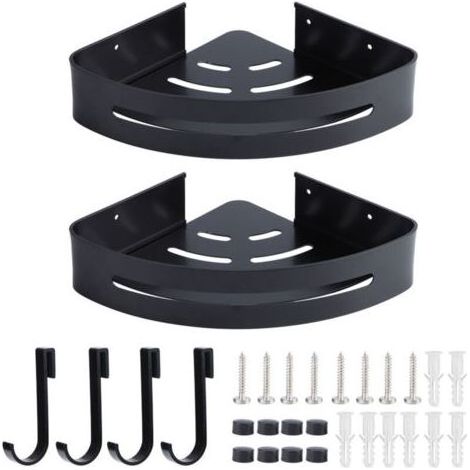 Étagère de rangement murale à Double couche en aluminium, étagère d'angle pour la maison et la salle de bain, noire..dyk. (1/4)