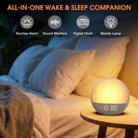 Reveil Lumineux Simulateur d'Aube, Eveil Lumière Réveil Matin avec 7 Sonneries, 30 Sons Naturels, Minuteur, Snooze, Lampe de Chevet avec 11 Couleurs Veilleuse, Cadeaux pour Enfant Ado Adulte