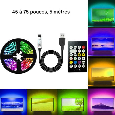 Ruban LED RGB pour TV 45–75 Pouces 5M 5V avec Bluetooth 2.4G et Synchronisation Musicale – Bande Lumineuse Arrière TV 30 LEDs/m, Éclairage Ambiance Gaming et Home Cinéma, Kit Auto-Adhésif (1/4)