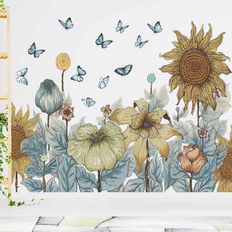Lntyq Sticker mural motif tournesols en jaune Images murales : 85 x 72 cm Sticker mural pour salon, cuisine, couloir (1/5)