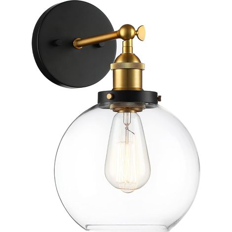Aplique de pared, globo de cristal de 20 cm, latón negro, brazo articulado de 240°, E26, Salón/Dormitorio (1/5)
